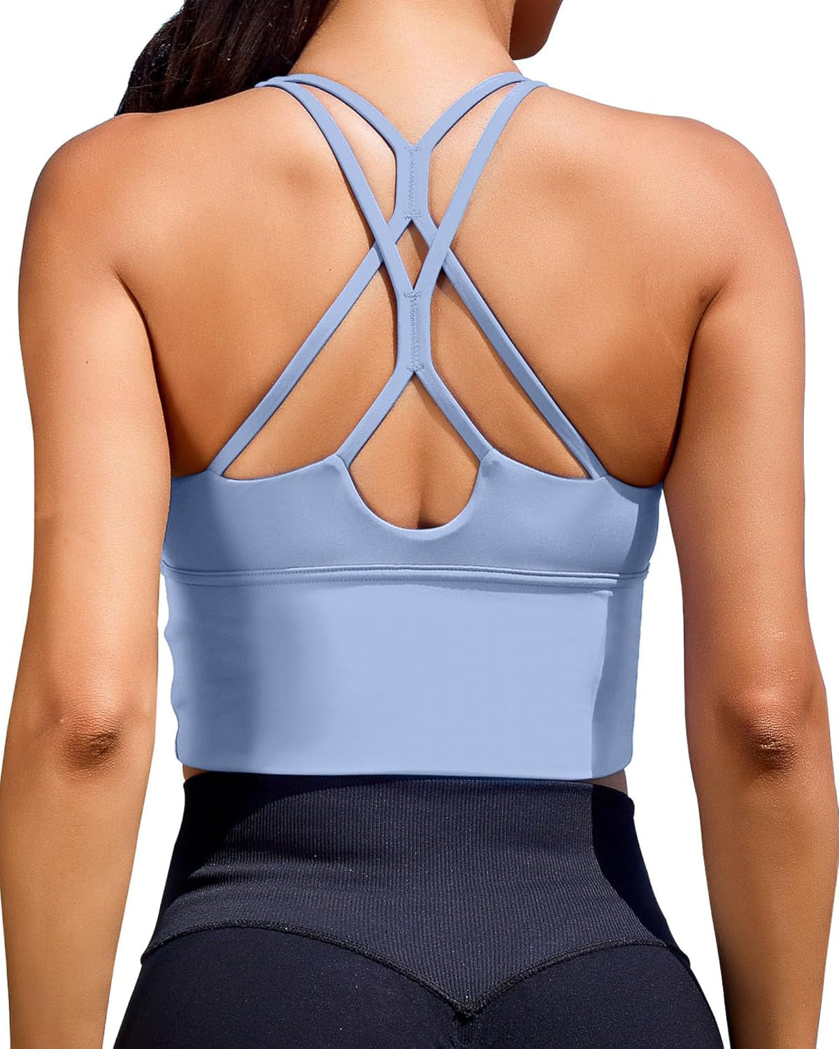 XUNYU Women's Longline Sports Bra - Stylish Criss Cross Crop Top for Yoga, Gym, and Running