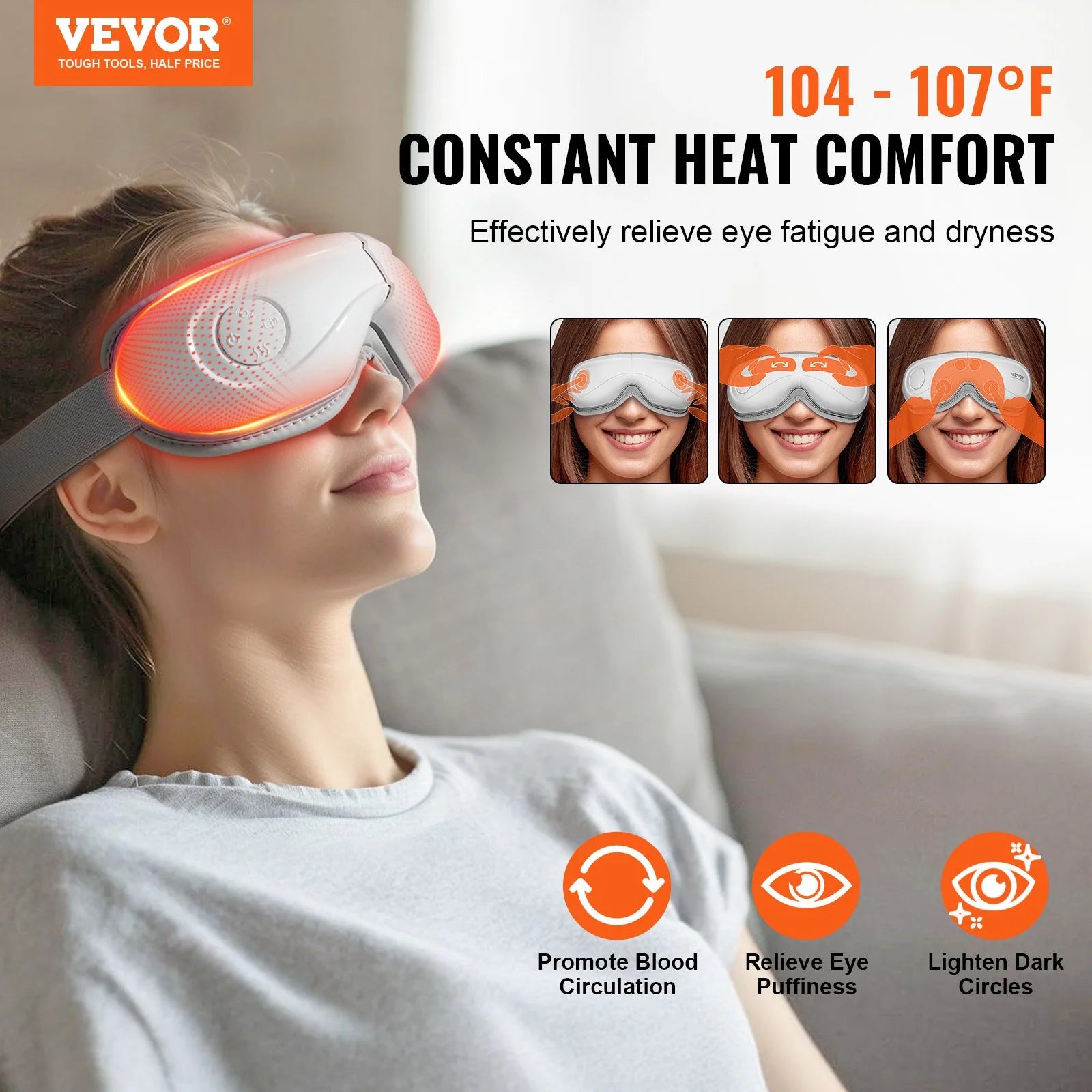 VEVOR Bluetooth Heated Eye Massager with 5 Modes - Foldable Eye Care Device for Ultimate Relaxation