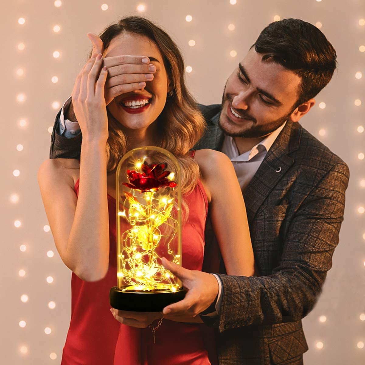 Valentines Day Gifts, Eternal Rose in Glass Dome, Colorful LED Lights